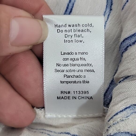 En Cream Mock Wrap Cami Tank Top Small In Off White And Blue Stripped Pattern - Picture 6 of 7